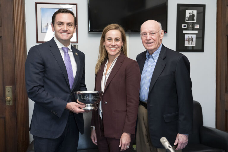 Rep. Mike Gallagher and Rep. Ron Kind receive the Economic Club of Minnesota’s Champions of Free Trade Award at the Longworth Office Building on Capitol Hill in Washington, DC, October 28, 2019. The award was presented by Debry Boughner Vorwerk and former Ambassador to Mexico .Photo:  Jay Mallin    jay@jaymallinphotos.com